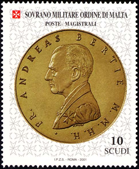 Münzen des Ordens - Abbildung des Großmeisters Fra Andrew Bertie, Vorderseite aller Münzen