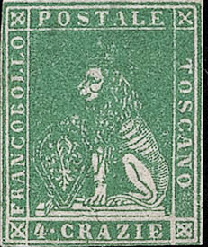 1857 - Marzocco, filigrana rr poste toscane - 4 crazie