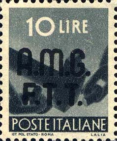 Democratica, Überdruck in zwei Zeilen - Ein Hammer zerbricht eine Kette