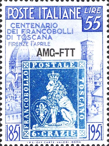 Hundertjähriges Jubiläum der ersten Briefmarken des Großherzogtums Toskana - 6 Crazie der Toscana mit Blick auf Florenz