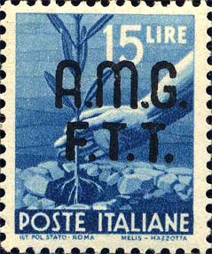 Democratica, Überdruck in zwei Zeilen - Handpflanzung eines Olivenbaums