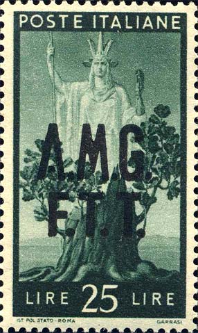 Democratica, Überdruck in zwei Zeilen - Blühender Baum und Italien