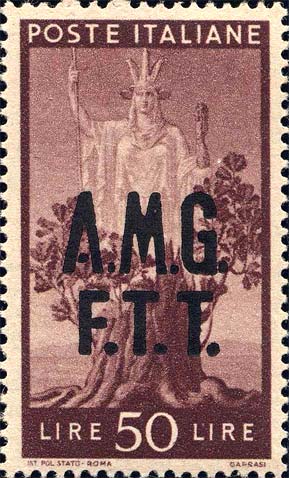 Democratica, Überdruck in zwei Zeilen - Blühender Baum und Italien