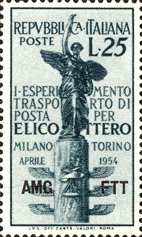 Erstes Experiment zum Transport von Luftpost per Hubschrauber - Mailänder Messe - Herausforderungstrophäe