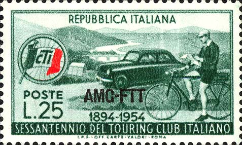 60. Jahrestag des italienischen Touring Clubs - Emblem der TCI, Auto und Radfahrer