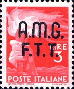 Democratica, Überdruck in zwei Zeilen - Hand, die eine Fackel hält