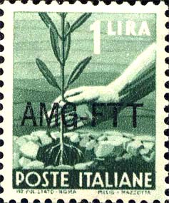 Democratica, einzeiliger Überdruck - Handpflanzung eines Olivenbaums