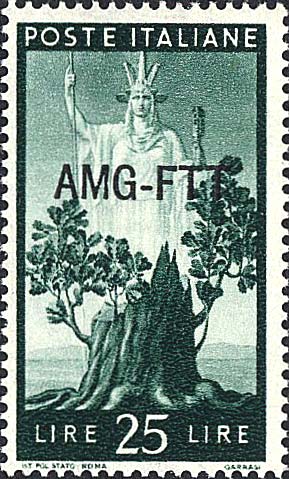 Democratica, einzeiliger Überdruck - Blühender Baum und Italien