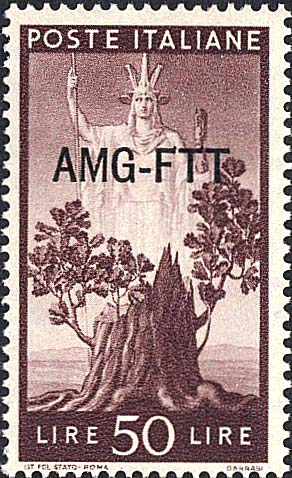 Democratica, einzeiliger Überdruck - Blühender Baum und Italien