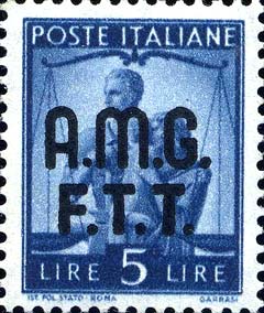 Democratica, Überdruck in zwei Zeilen - Paar mit Kind und Waage der Gerechtigkeit