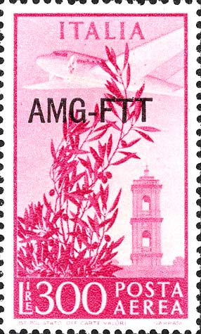 Democratica, einzeiliger Überdruck - Olivenbaum, Flugzeug und Kapitolsturm