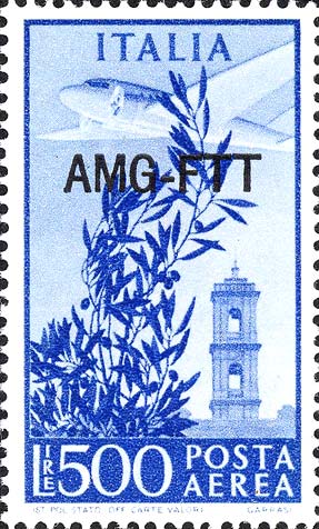 Democratica, einzeiliger Überdruck - Olivenbaum, Flugzeug und Kapitolsturm