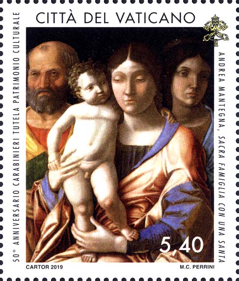 50. Jahrestag der Gründung des Carabinieri - Kommandos zum Schutz des kulturellen Erbes - Heilige Familie mit einem Heiligen, ein Werk von Mantegna