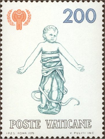 Internationales Jahr des Kindes - Kind, Skulptur von Andrea della Robbia