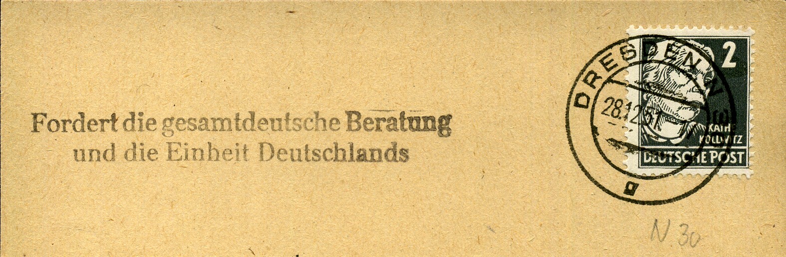 Fordert die gesamtdeutsche Beratung und die Einheit Deutschlands - Handstempel - schwarz - Dresden