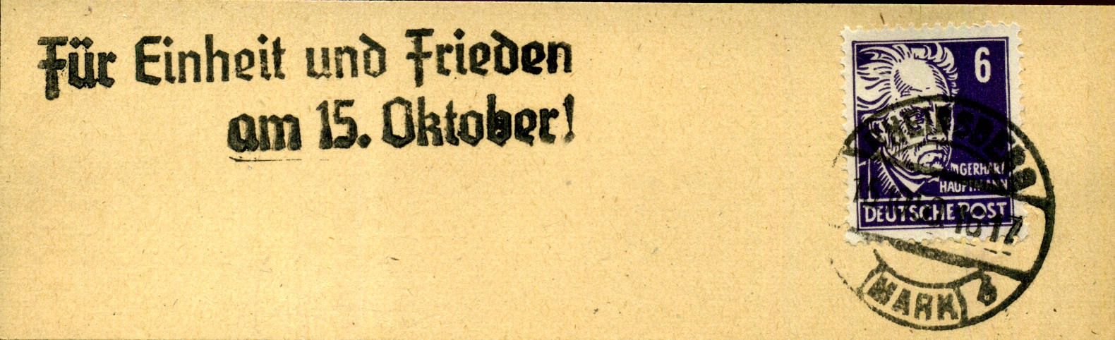 Für Einheit und Frieden am 15. Oktober! - Handstempel - Rheinsberg (MArk)