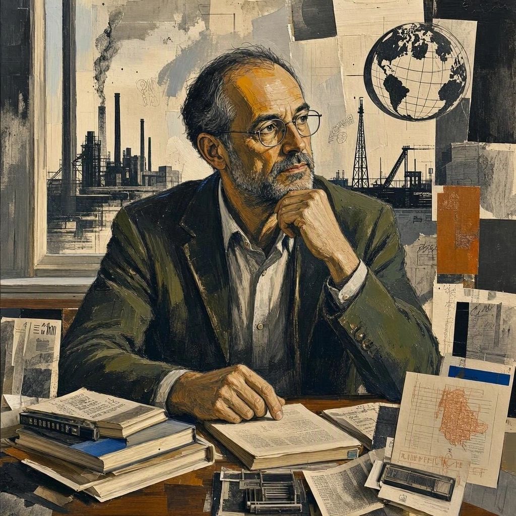 ein fiktives Selbstportrait im Stile von Elmar Altvater (nach den Vorstellungen und Halluzinationen der KI - MS Copilot generated image) - Mit KI erstellt - Microsoft Bing - Image Creator