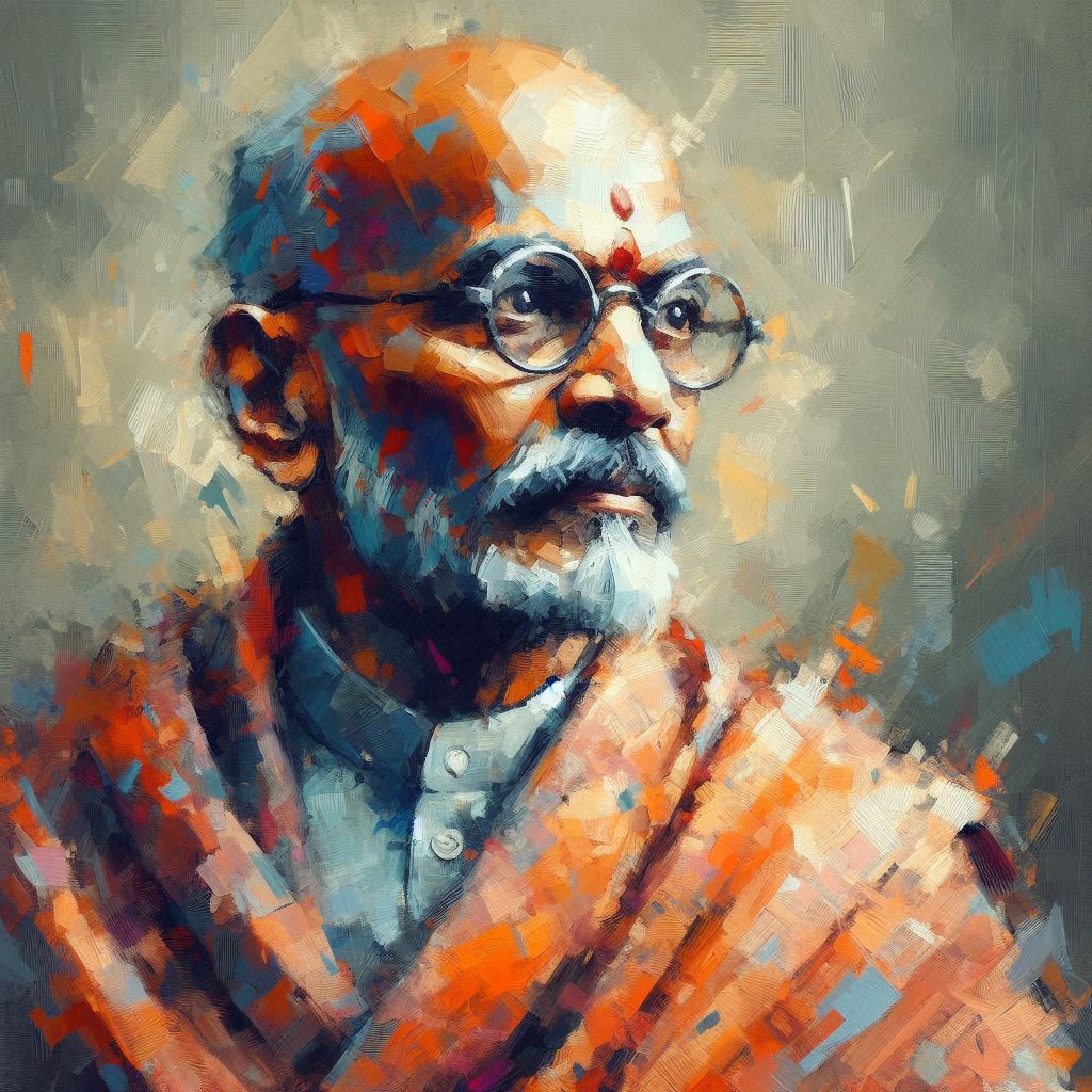 Mathama Mohandas Karamchand Gandhi (wie die KI es sich vorstellt) - Mit KI erstellt - Microsoft Bing - Image Creator unterstützt von DALL·E 3