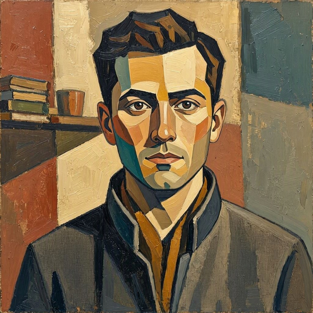 ein fiktives Selbstportrait im Stile von Gerhard Stuby (nach den Vorstellungen und Halluzinationen der KI - MS Copilot generated image) - Mit KI erstellt - Microsoft Bing - Image Creator
