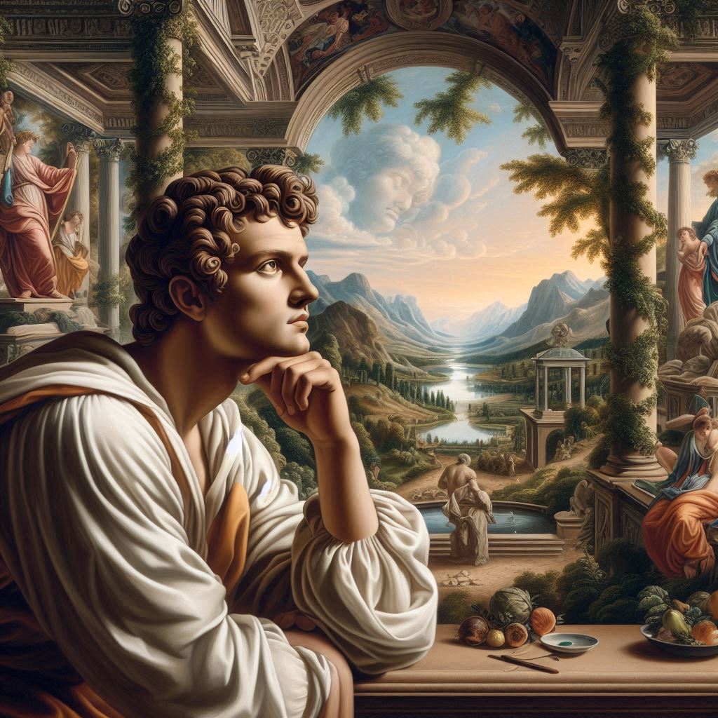 ein fiktives Selbstportrait im Stile von Giuseppe Panini (nach den Vorstellungen und Halluzinationen der KI - MS Copilot generated image) - Mit KI erstellt - Microsoft Bing - Image Creator unterstützt von DALL·E 3