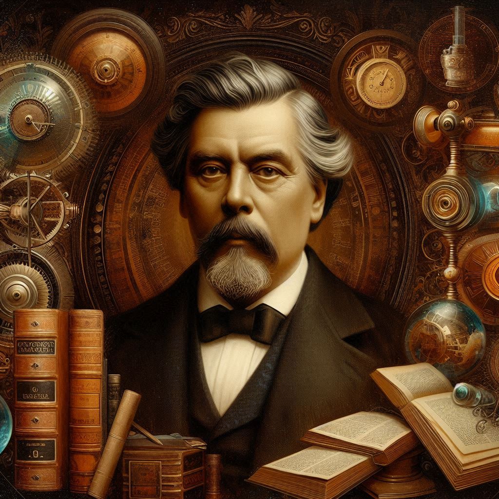 ein fiktives Selbstportrait im Stile von H.G. Wells (nach den Vorstellungen und Halluzinationen der KI - MS Copilot generated image) - Mit KI erstellt - Microsoft Bing - Image Creator unterstützt von DALL·E 3