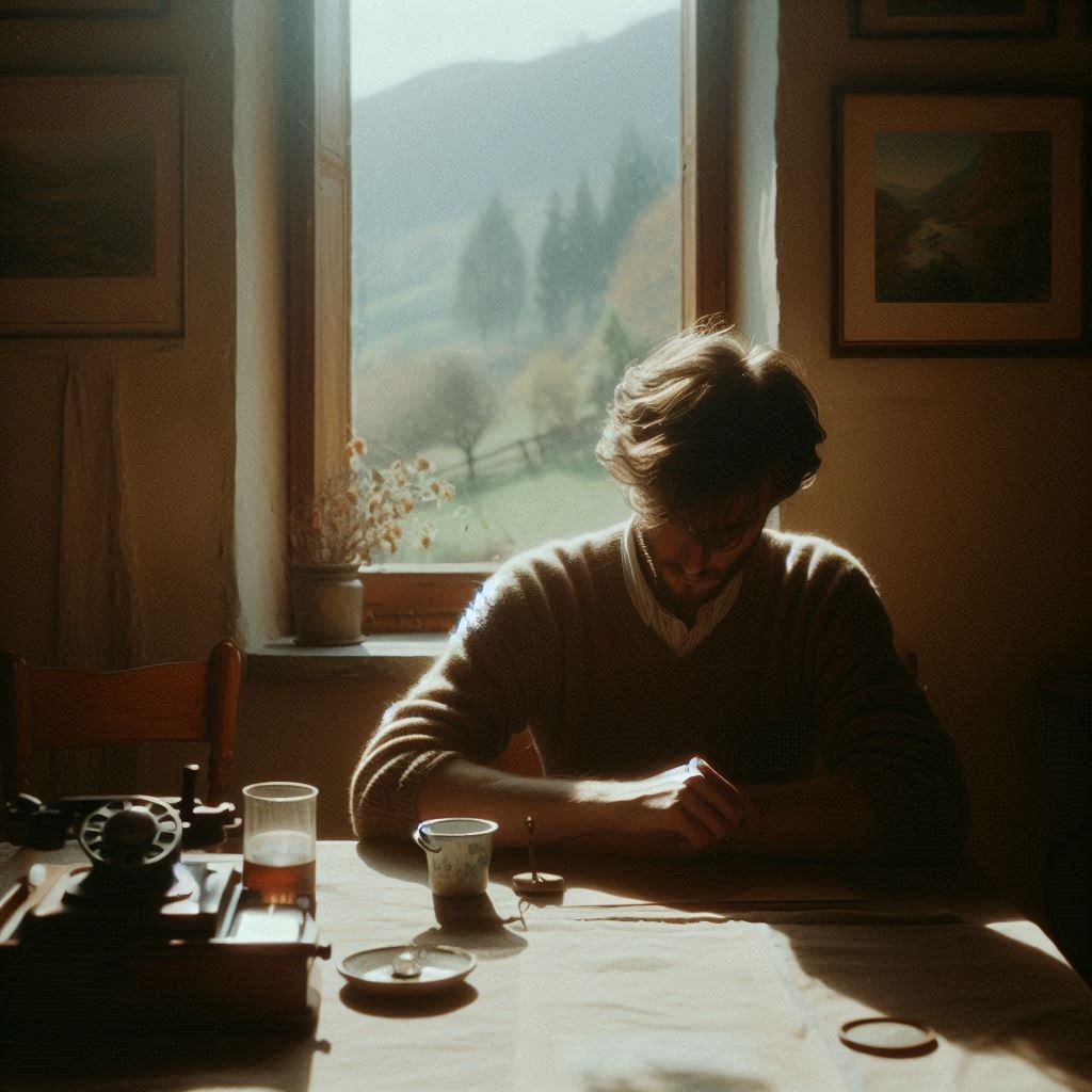 ein fiktives Selbstportrait im Stile von Luigi Ghirri (nach den Vorstellungen und Halluzinationen der KI - MS Copilot generated image) - Mit KI erstellt - Microsoft Bing - Image Creator unterstützt von DALL·E 3