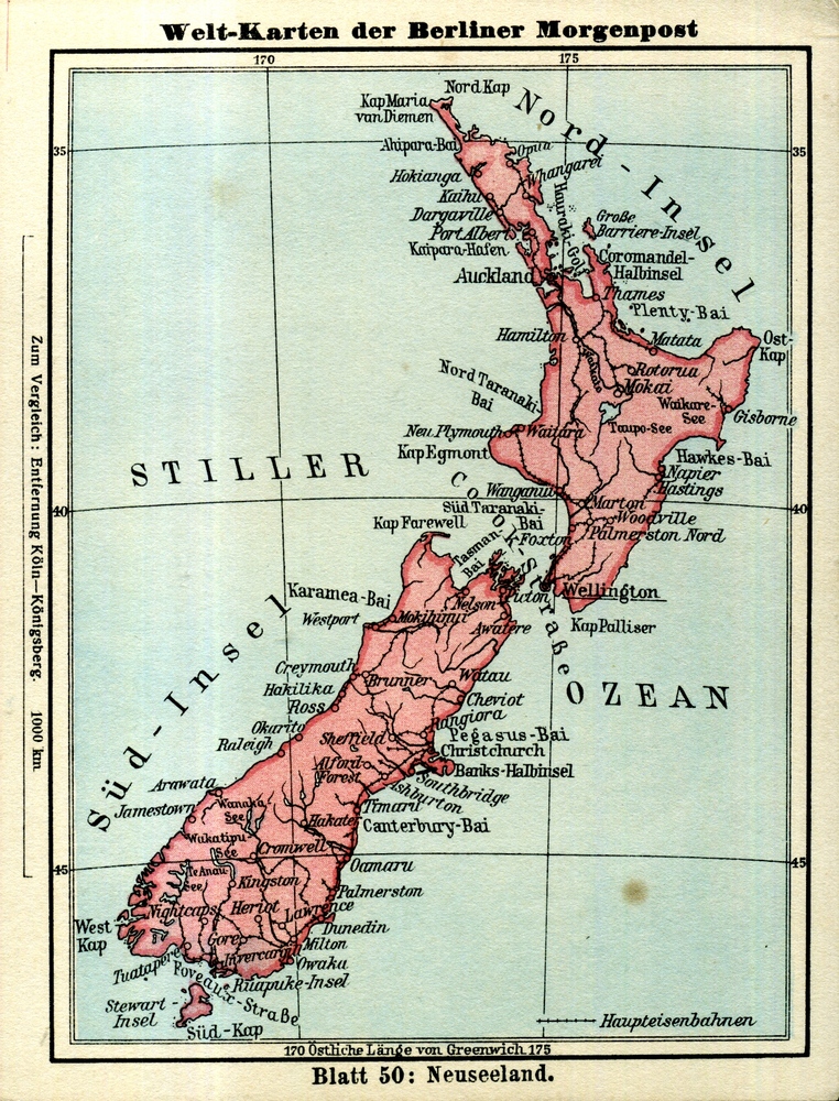Neuseeland - Welt-Karten der Berliner Morgenpost 1927