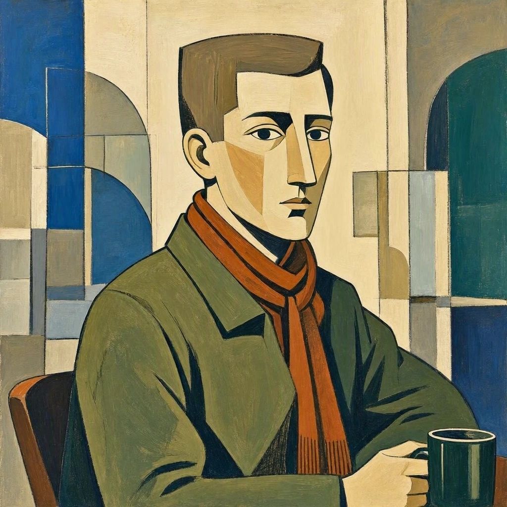 ein fiktives Selbstportrait im Stile von Reinhard Kühnl (nach den Vorstellungen und Halluzinationen der KI - MS Copilot generated image) - Mit KI erstellt - Microsoft Bing - Image Creator