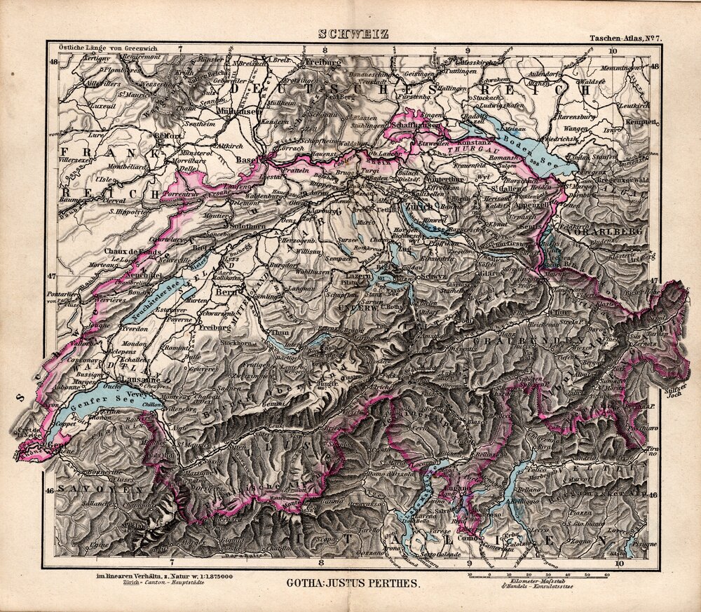 Kupferstich aus dem Jahr 1887 - aus: Justus Perthes Taschen - Atlas, Gotha 1887