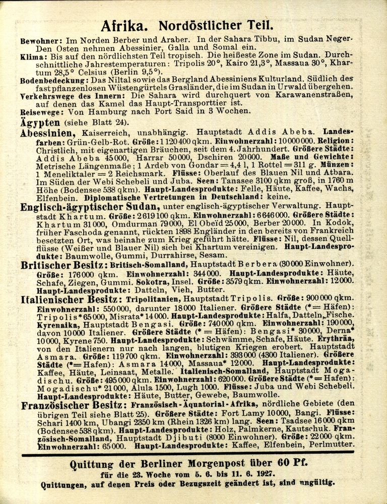 Somalia - Welt-Karten der Berliner Morgenpost 1927
