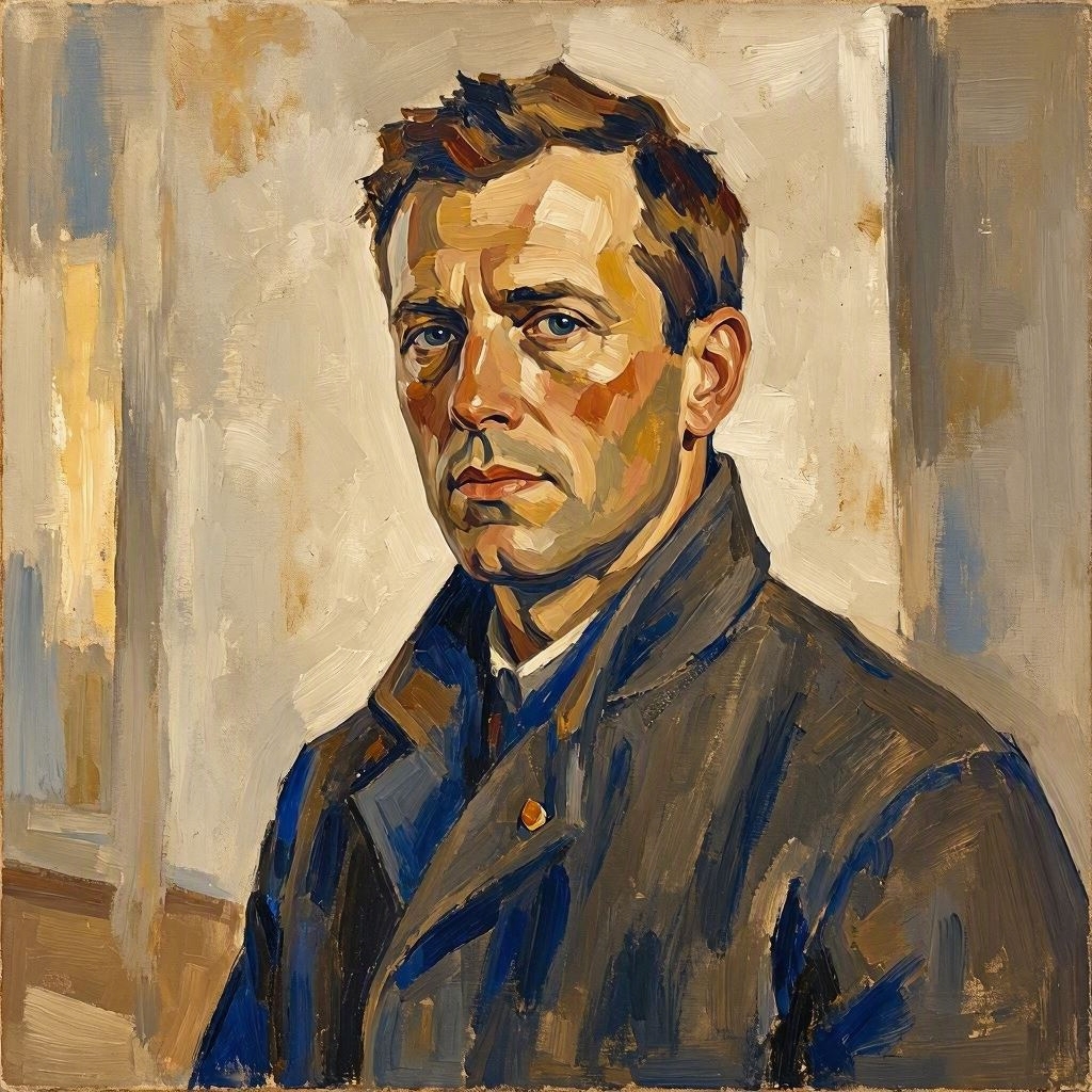 ein fiktives Selbstportrait im Stile von Theodor Haubach (nach den Vorstellungen und Halluzinationen der KI - MS Copilot generated image) - Mit KI erstellt - Microsoft Bing - Image Creator