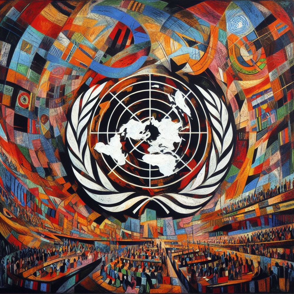UNO - Vereinte Nationen (New York / Genf / Wien) - Mit KI erstellt - Microsoft Bing - Image Creator unterstützt von DALL·E 3