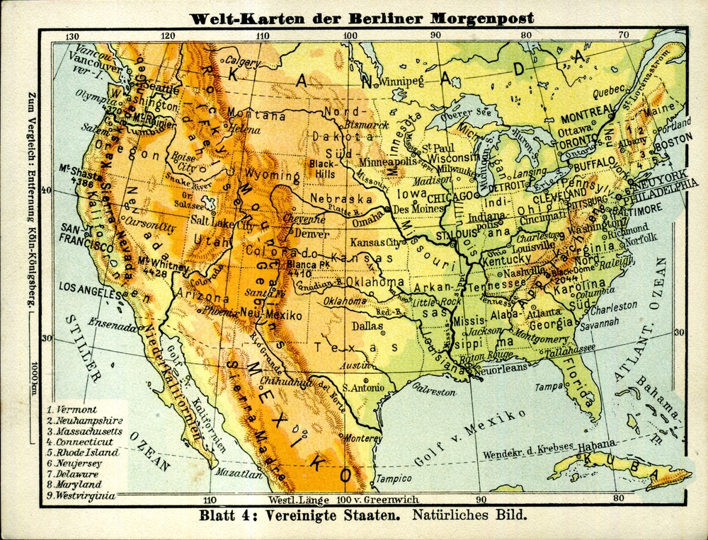 USA / Vereinigte Staaten von Amerika - Welt-Karten der Berliner Morgenpost 1927